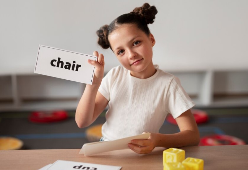 Little girl doing speech the